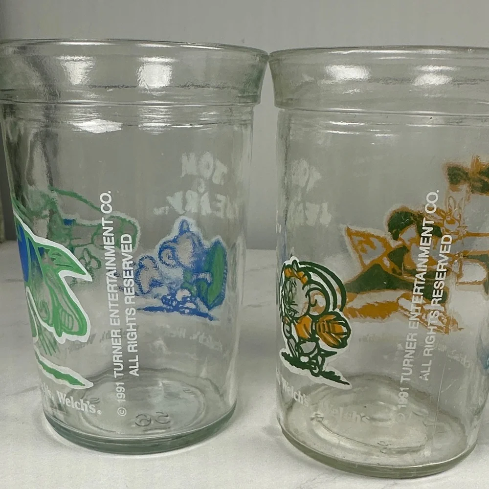 Vintage Tom&Jerry Cartoon Character Jelly Glass Set 4-4” 1990